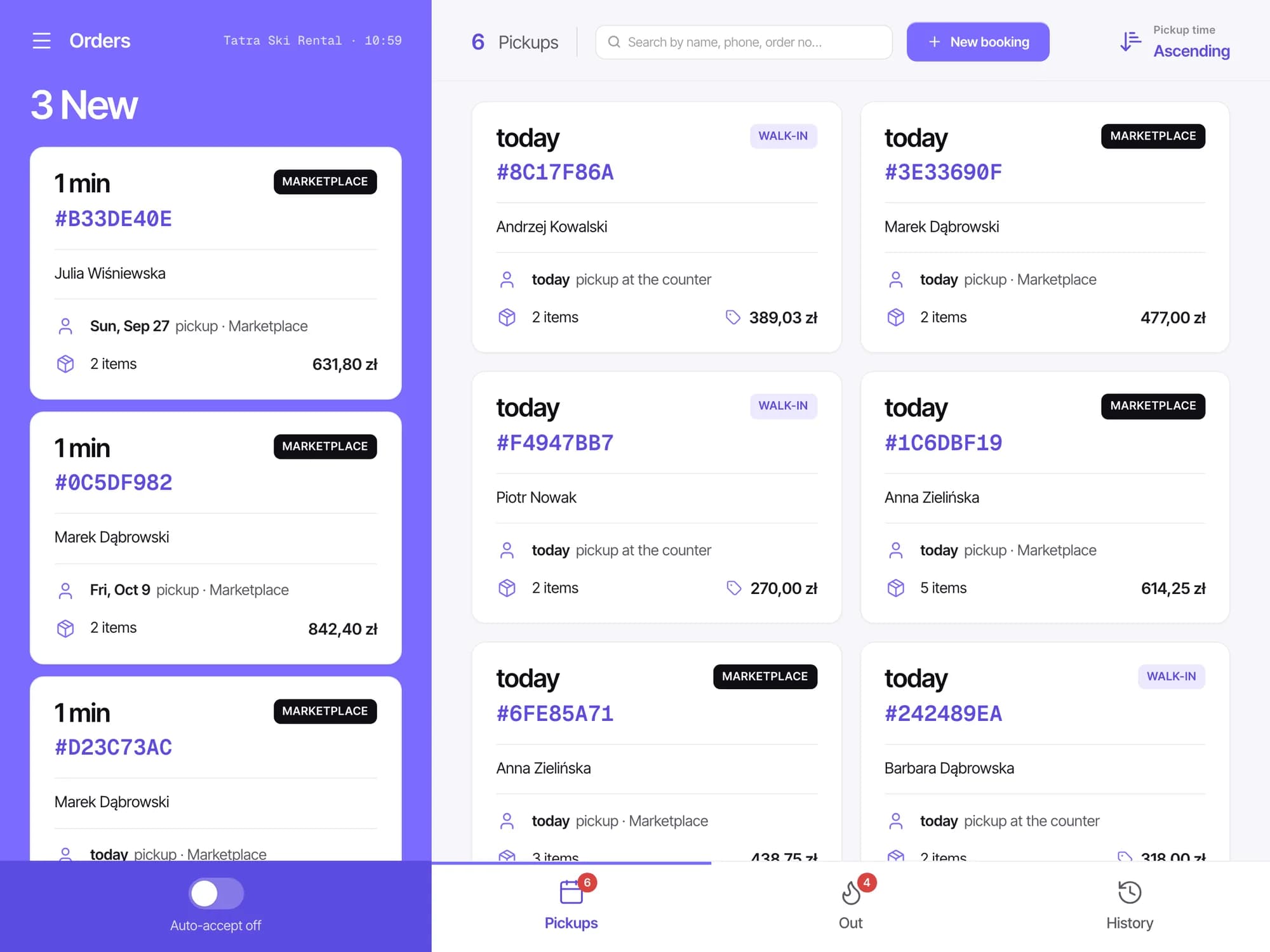 Panel Rentouri na tablecie: lista wydań na dziś