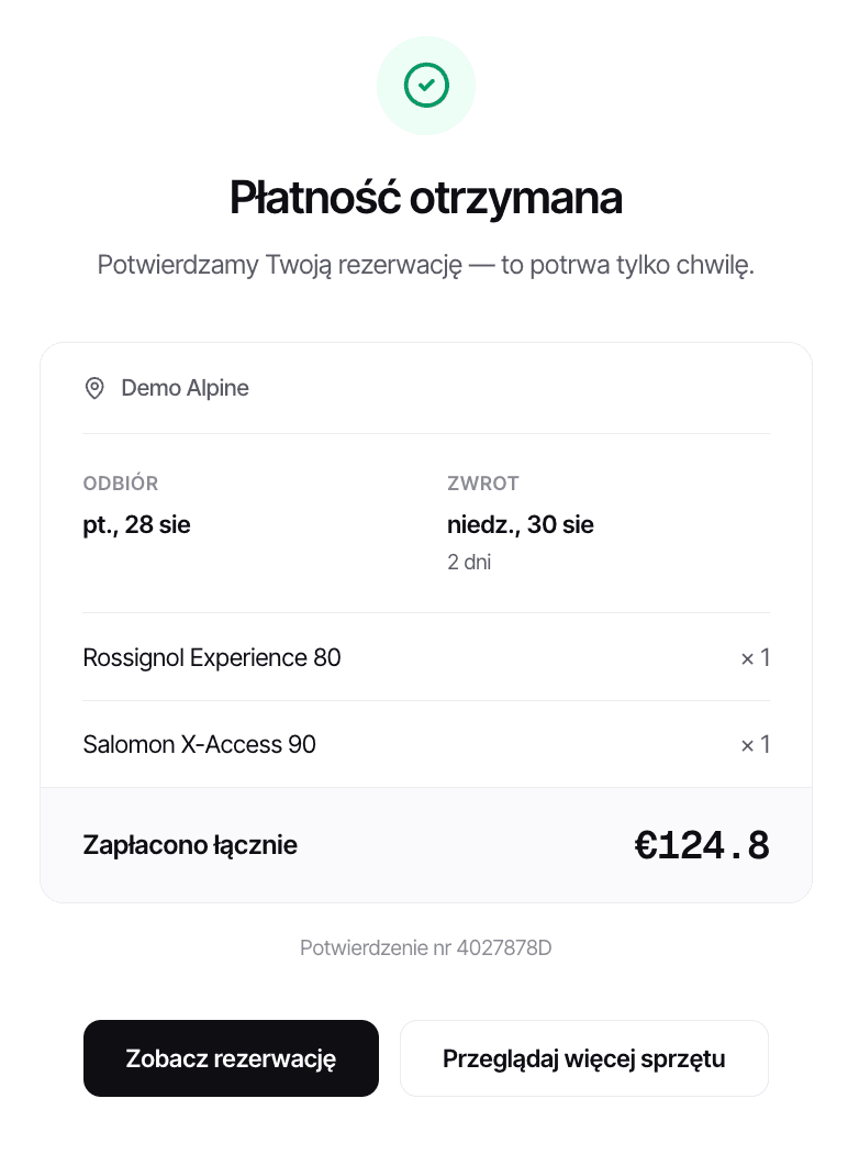 Podsumowanie rezerwacji z kaucją wypożyczalni
