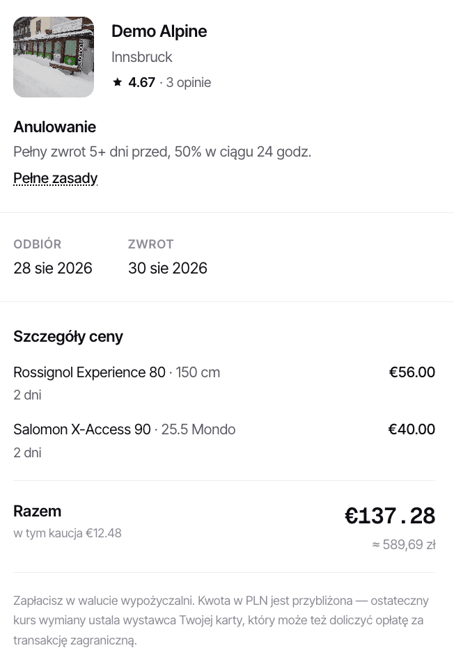 Podsumowanie rezerwacji z rozbiciem ceny