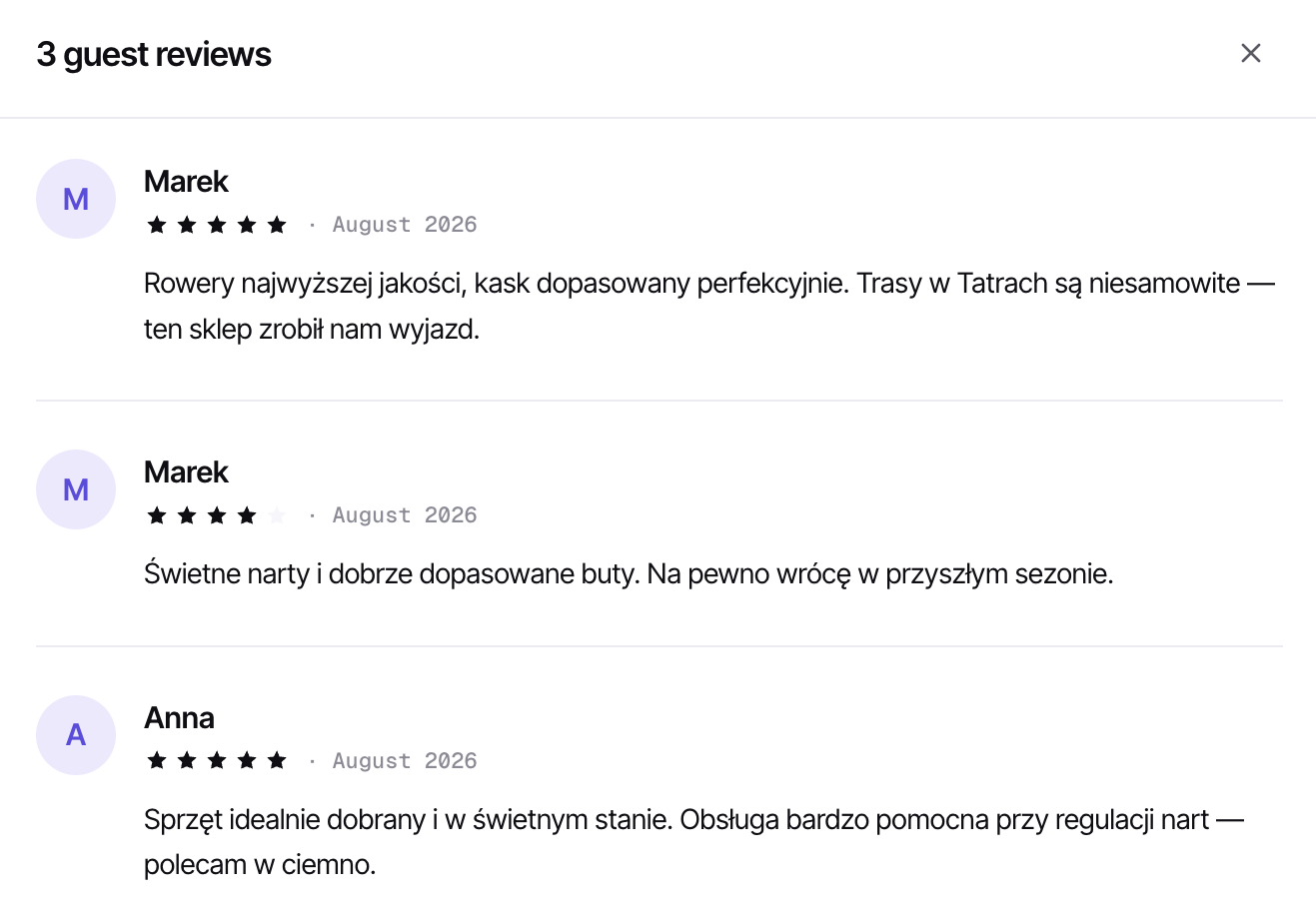 Shop profile with a verification badge and guest reviews